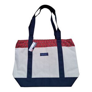 Vineyard Vines Canvas Shopping Travel Tote Red Vaneck Branded  Large